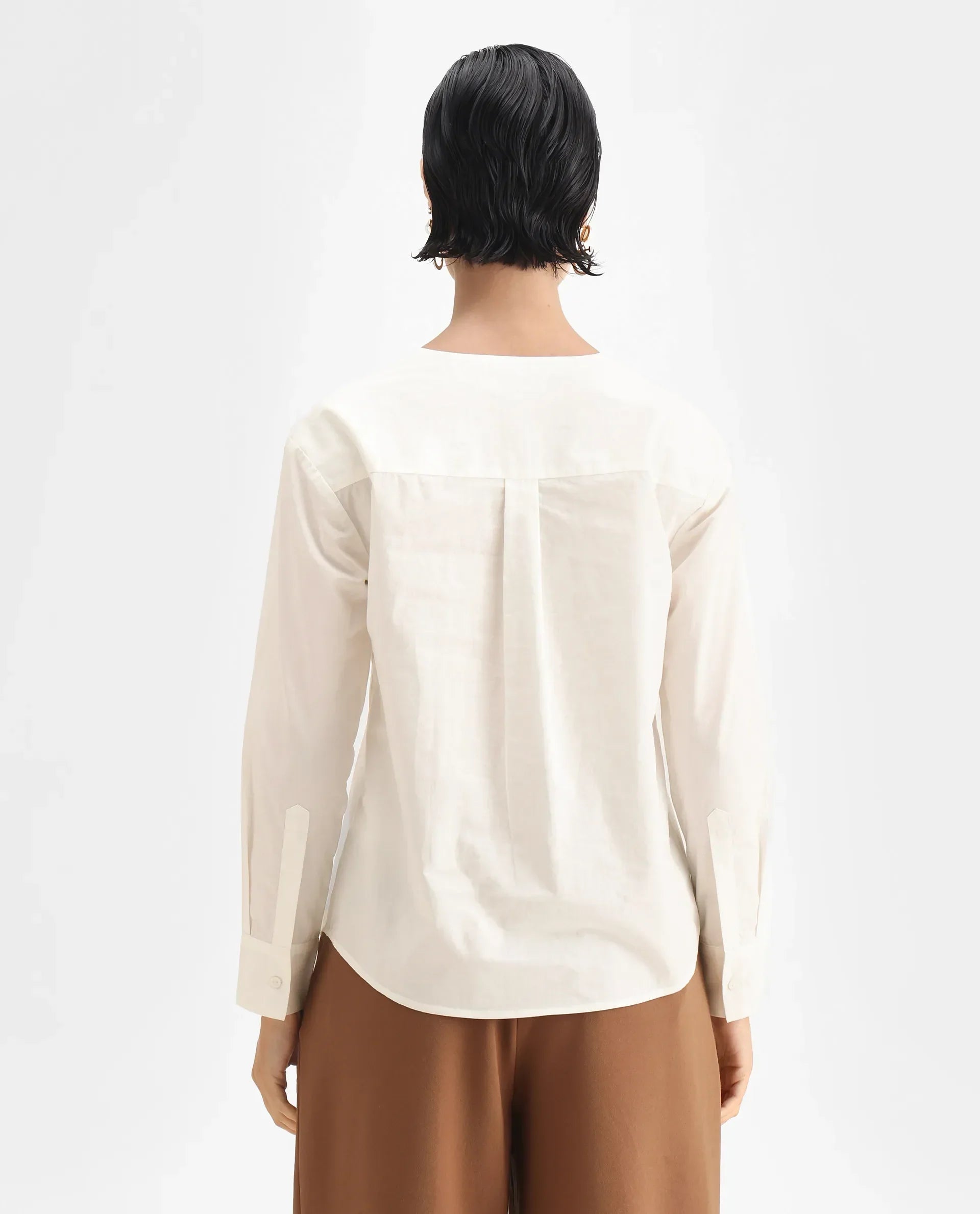 Rareism Women Nura White Collared Neck Button Closure Plain Top