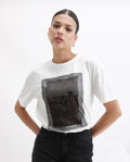 Rareism Women's Baskin Off White Cotton Blend Crew Neck Graphic Print Relaxed Fit T-Shirt