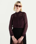 Rareism Women's Batmin Maroon Polyester Cuffed Sleeve Mandarin Collar Regular Fit Shirt
