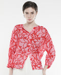Rareism Women's Bayton Red Viscose Blend Mandarin Collar Floral Print Cuffed Sleeve Relaxed Fit Top
