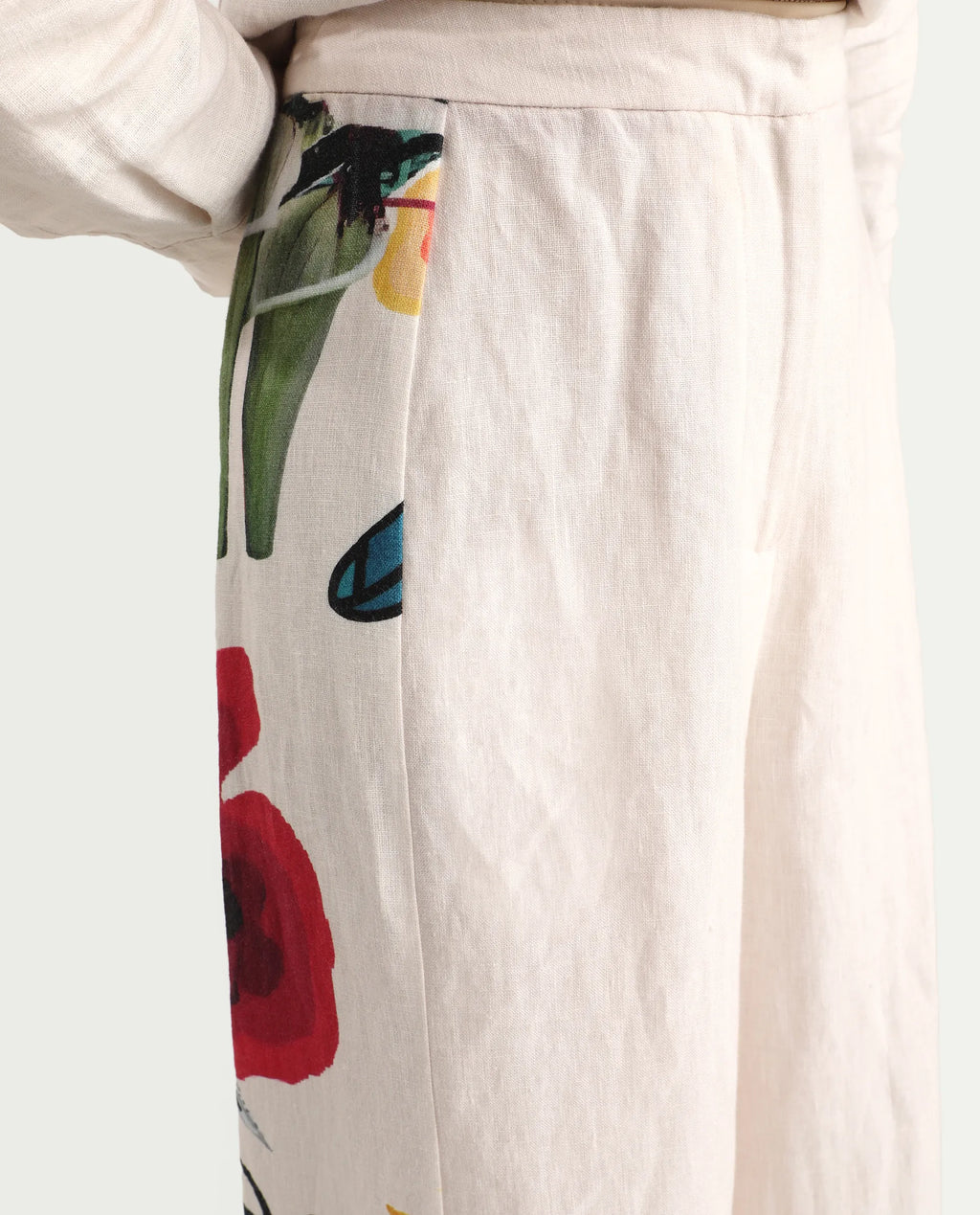 Rareism Women's Bazper-B Off White 100% Linen Wide Leg Plain Trouser