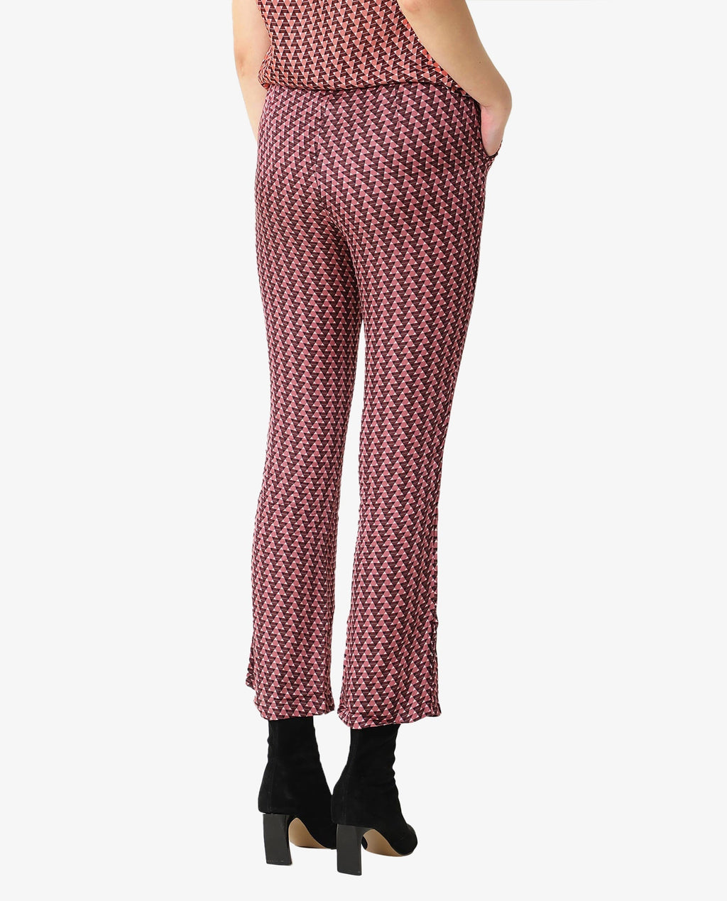 Rareism Women's Bea Maroon V-Neck Geometric Print Knee Length Tailored Top