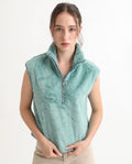 Rareism Women's Beauro Green Polyester Drop Collar Plain Sleeveless Regular Fit Sweater