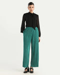 Rareism Women's Belgarde-B Petrol Polyester Plain Ankle Length Straight Fit Trouser