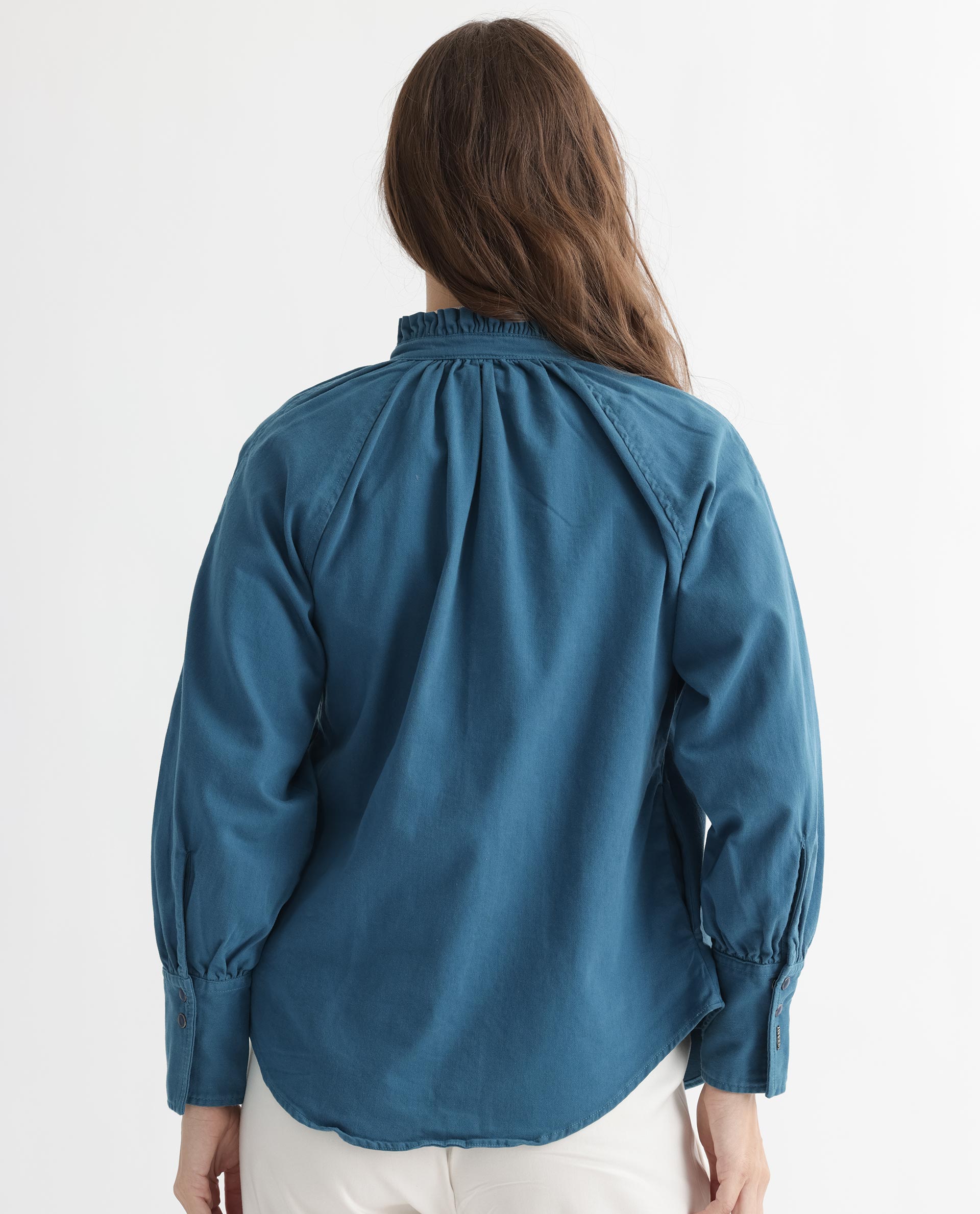 Rareism Women's Bellona Petrol Cotton Sweetheart Neck Plain Regular Fit Jacket