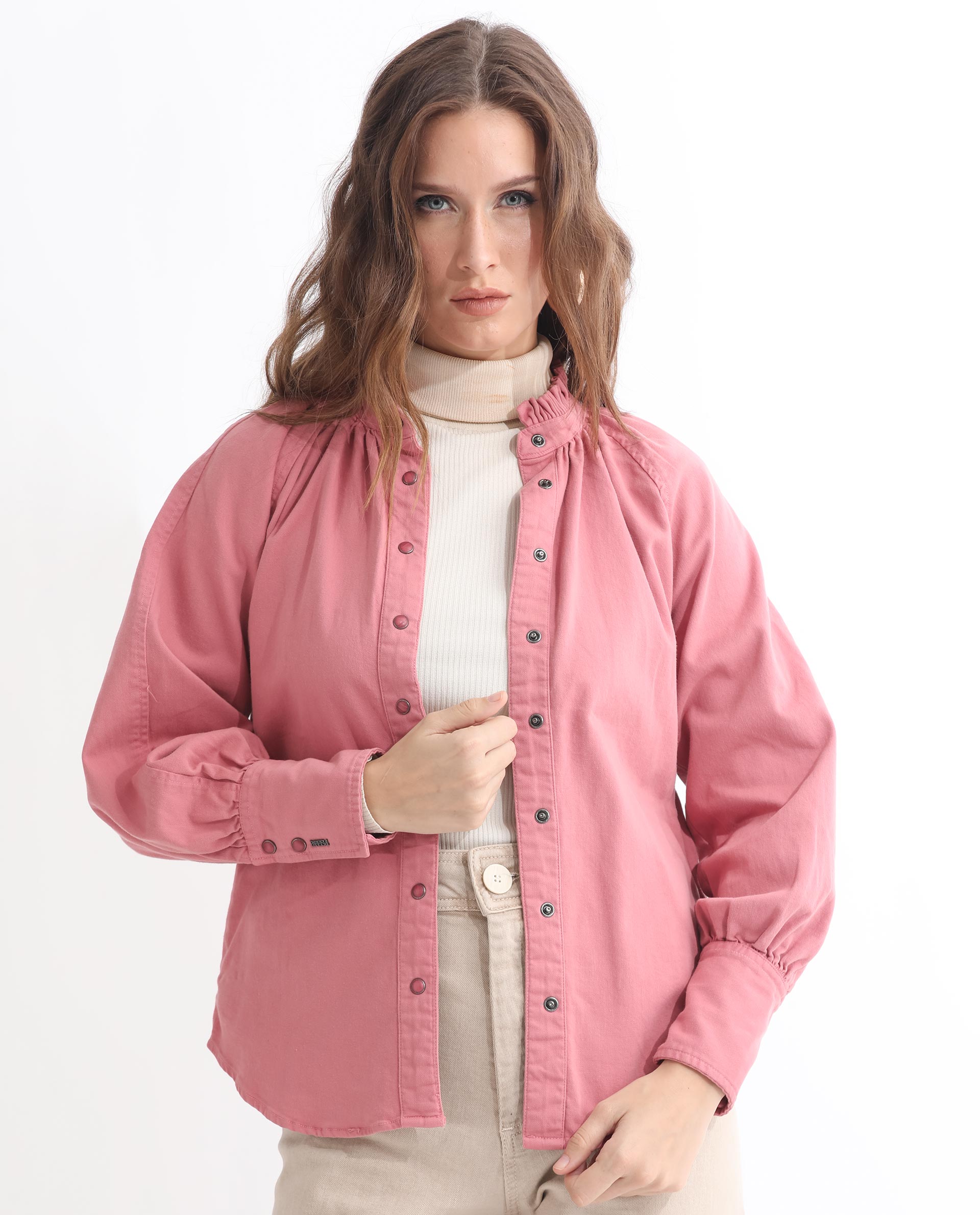 Rareism Women's Bellona Pink Cotton Sweetheart Neck Plain Regular Fit Jacket