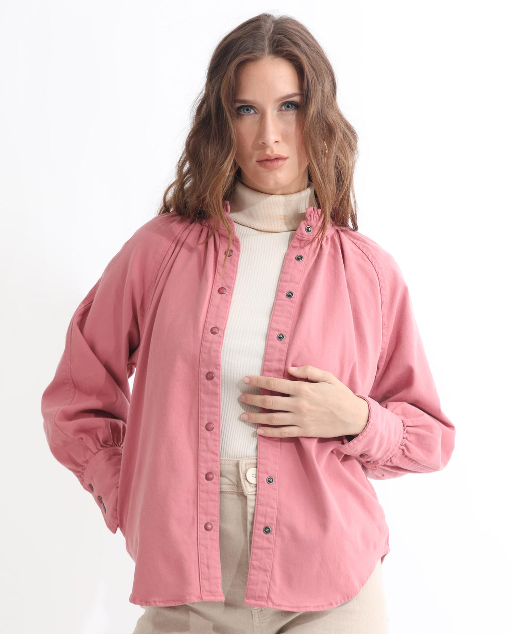 Rareism Women's Bellona Pink Cotton Sweetheart Neck Plain Regular Fit Jacket