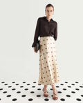 Rareism Women's Berdo-B Beige Polyester Blend Polka Print Maxi Flared Skirt