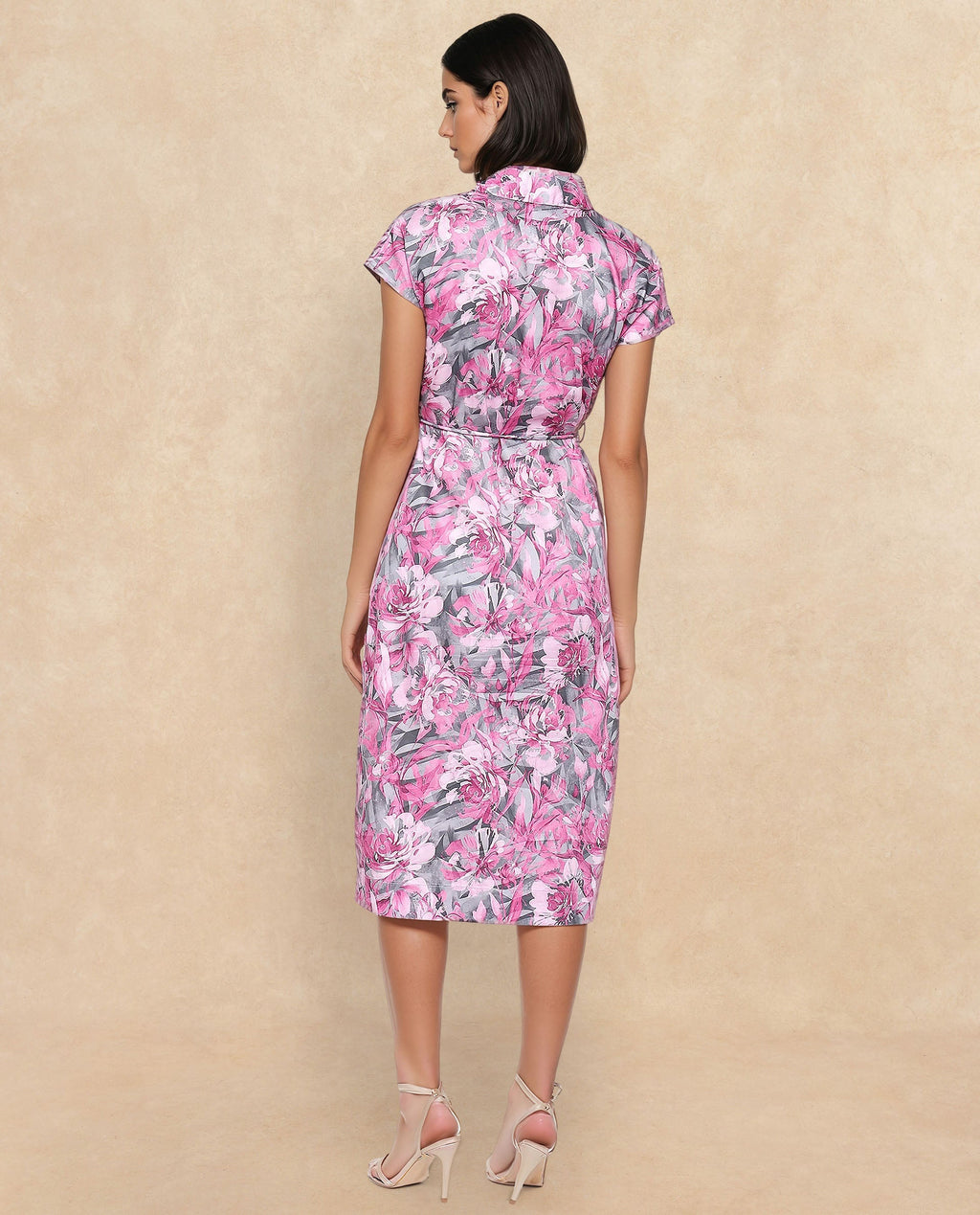 Rareism Women's Berlong Multi Cotton Blend Drop Collar Floral Print Midi A-Line Dress