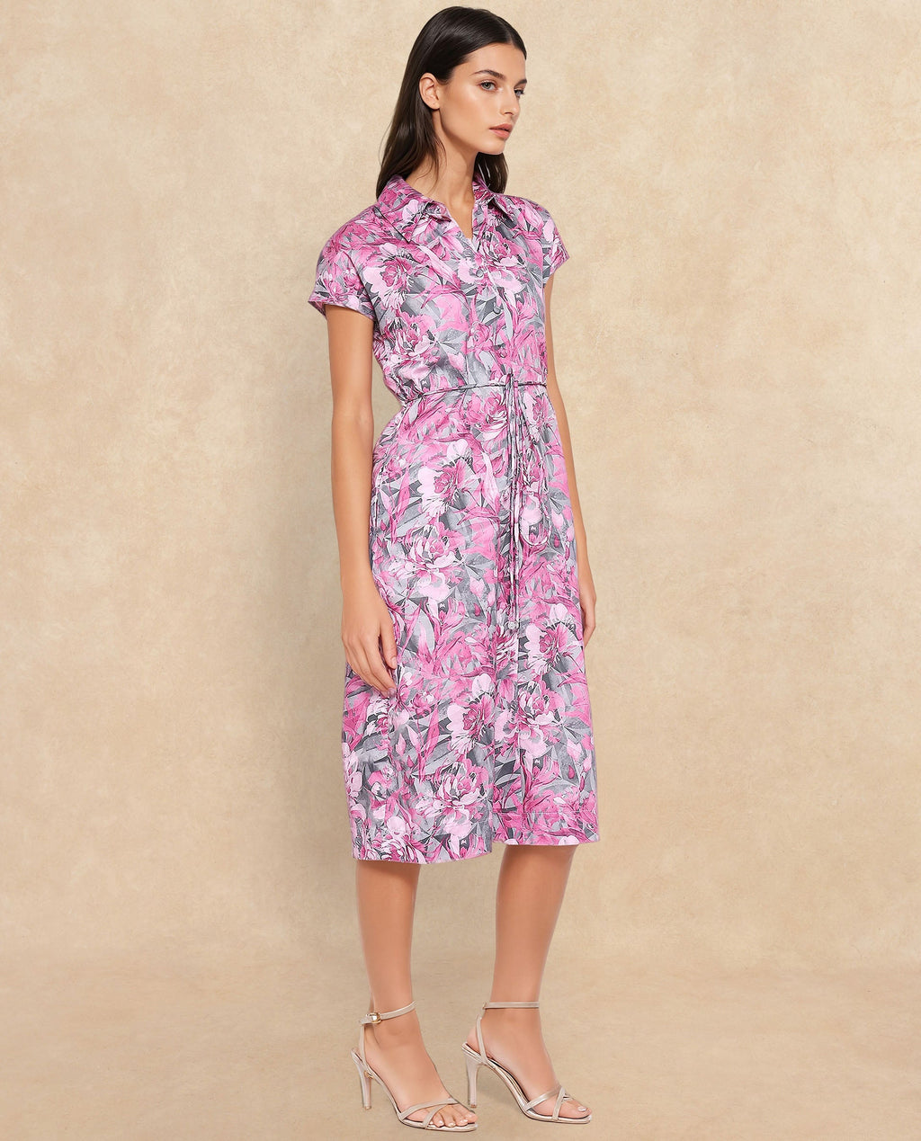 Rareism Women's Berlong Multi Cotton Blend Drop Collar Floral Print Midi A-Line Dress