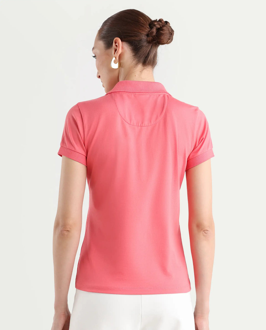 Rareism Women's Bern Pastel Orange Cotton Blend Polo Neck Plain Regular Fit Polo