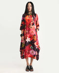 Rareism Women's Bezlin Dark Purple Silk Half Sleeve Relaxed Fit Abstract Print Dress