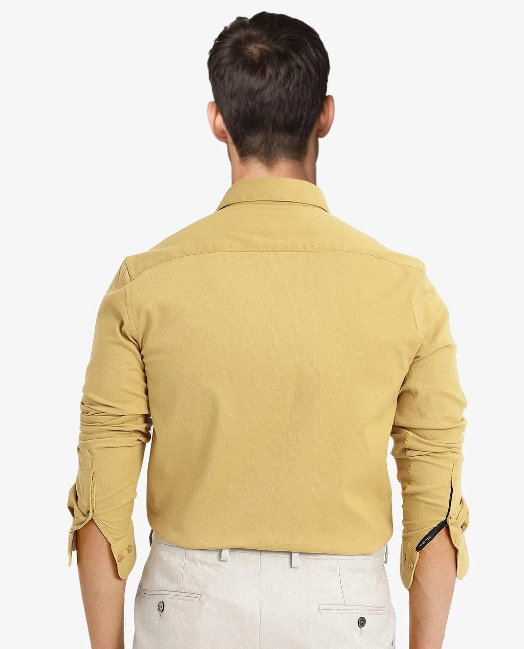 Rare Rabbit Men's Bicton Mustard Cotton Plain Regular Fit Full Sleeve Collared Shirt