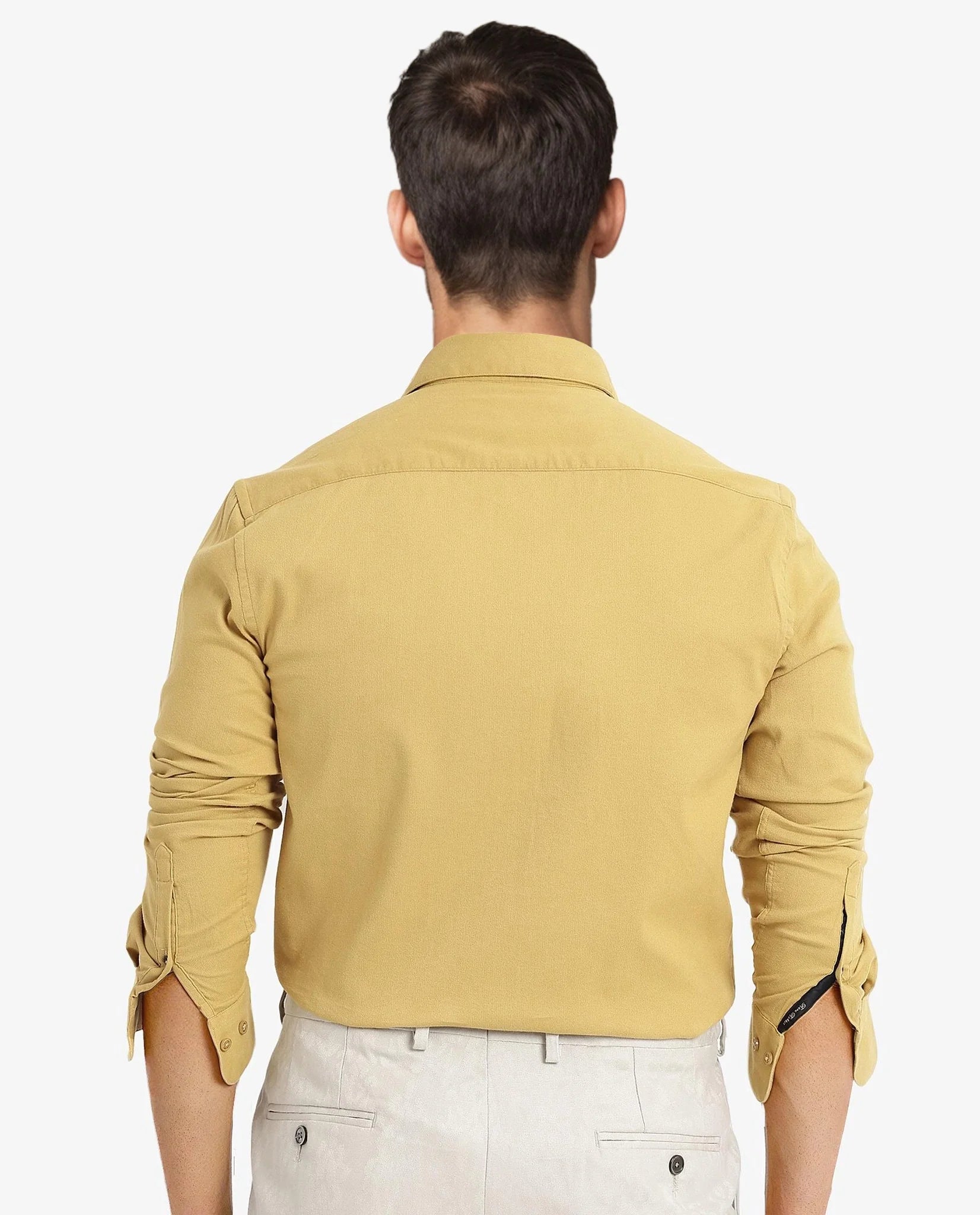 Rare Rabbit Men's Bicton Mustard Cotton Plain Regular Fit Full Sleeve Collared Shirt