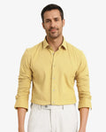 Rare Rabbit Men's Bicton Mustard Cotton Plain Regular Fit Full Sleeve Collared Shirt