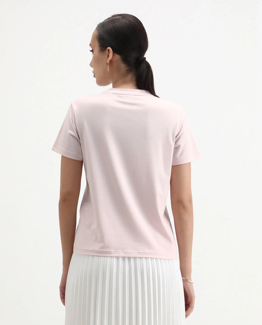 Rareism Women's Birk Light Pink Cotton Blend Crew Neck Regular Fit T-Shirt