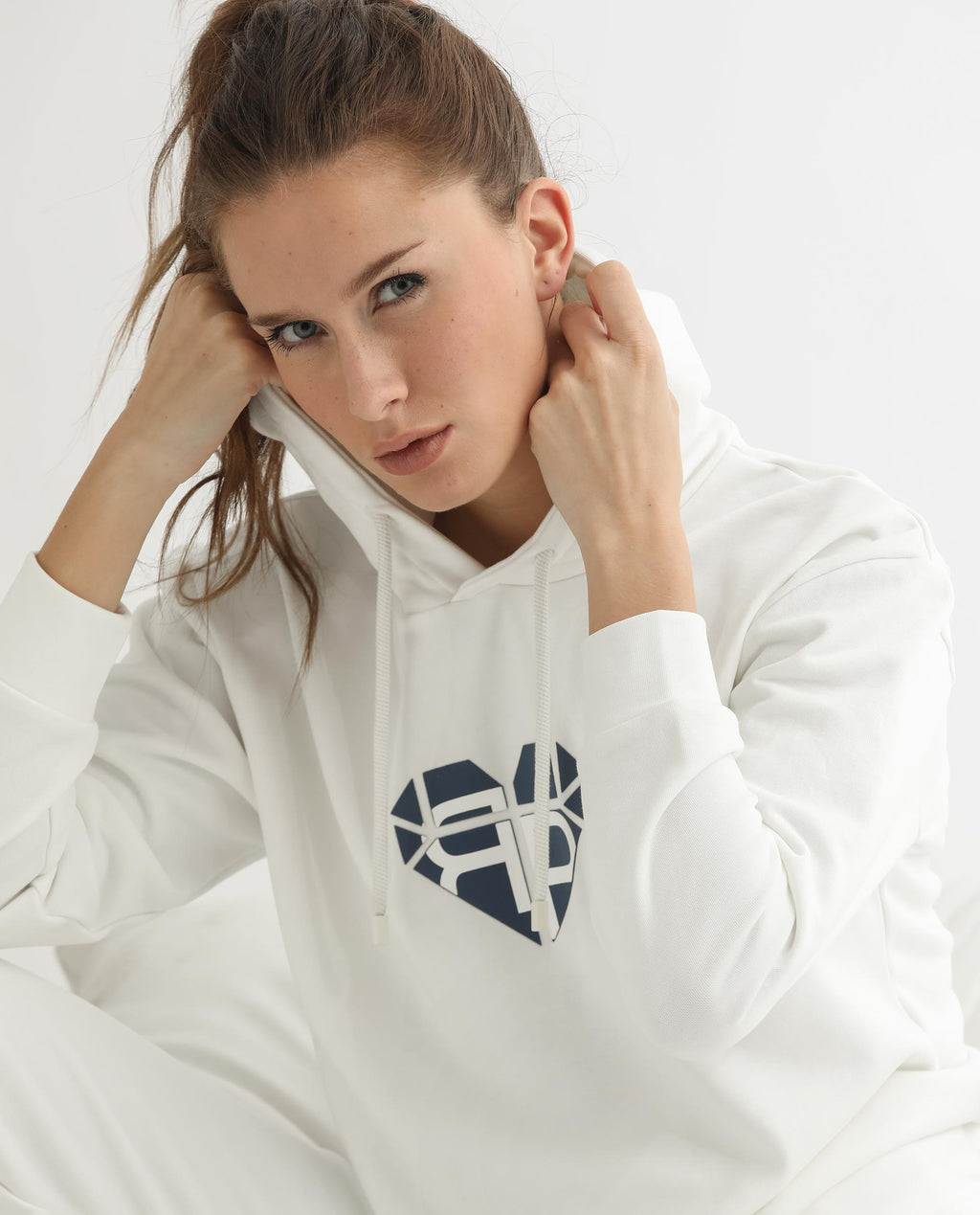 Rareism Women's Blacher Off White Polyester Blend Hooded Graphic Print Regular Fit Sweatshirt