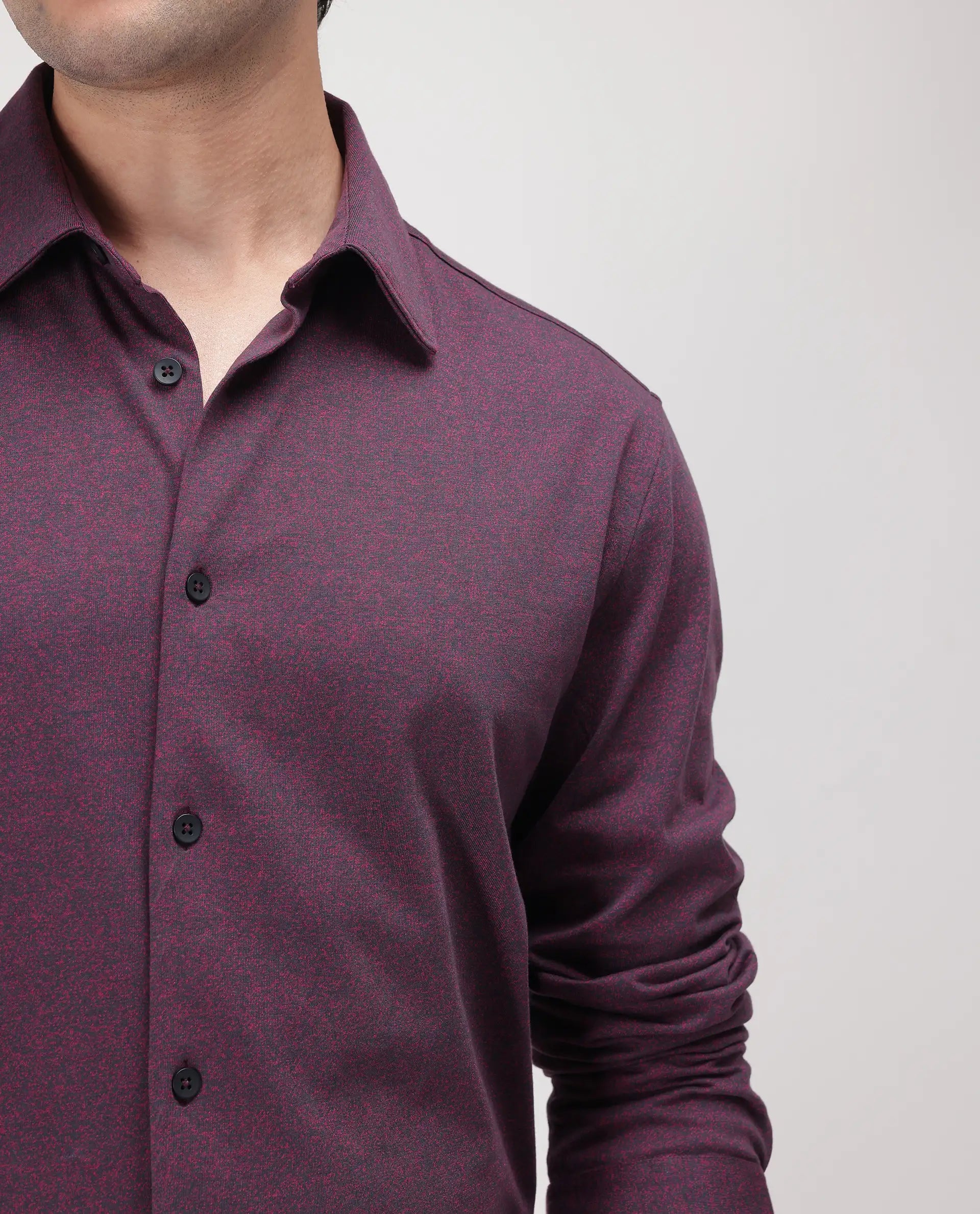 Rare Rabbit Men's Bler Maroon Cotton Blend Plain Regular Fit Full Sleeve Collared Shirt