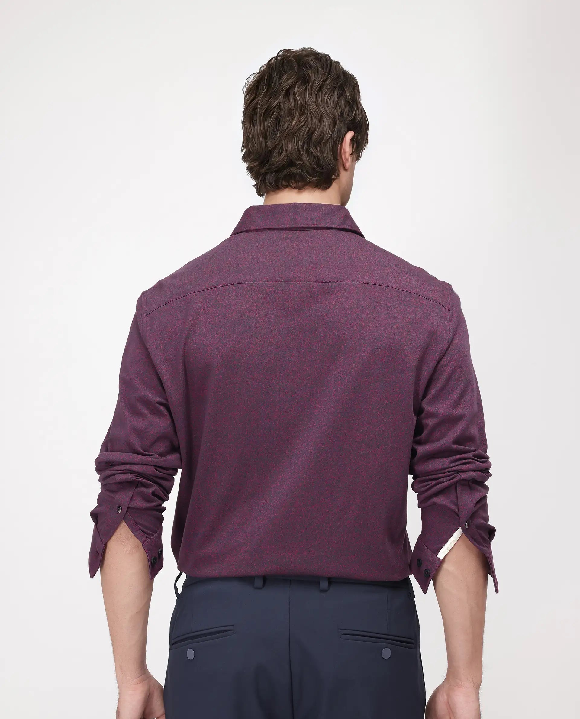 Rare Rabbit Men's Bler Maroon Cotton Blend Plain Regular Fit Full Sleeve Collared Shirt