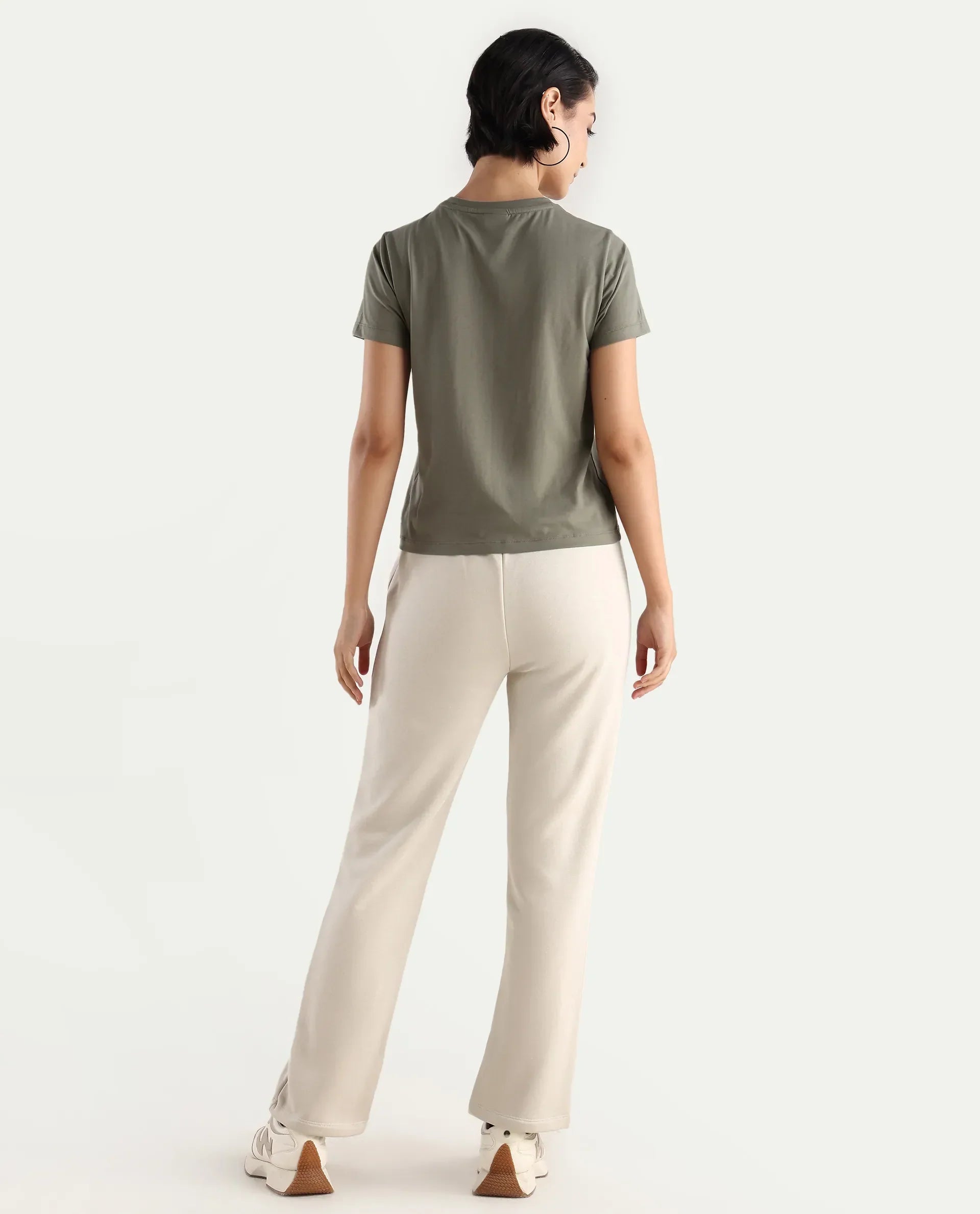 Rareism Women's Blunt Off White Cotton Blend Plain Ankle Length Straight Fit Track Pant