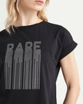 Rareism Women's Bocato Black Cotton Blend Crew Neck Graphic Print Extended Sleeves Regular Fit T-Shirt