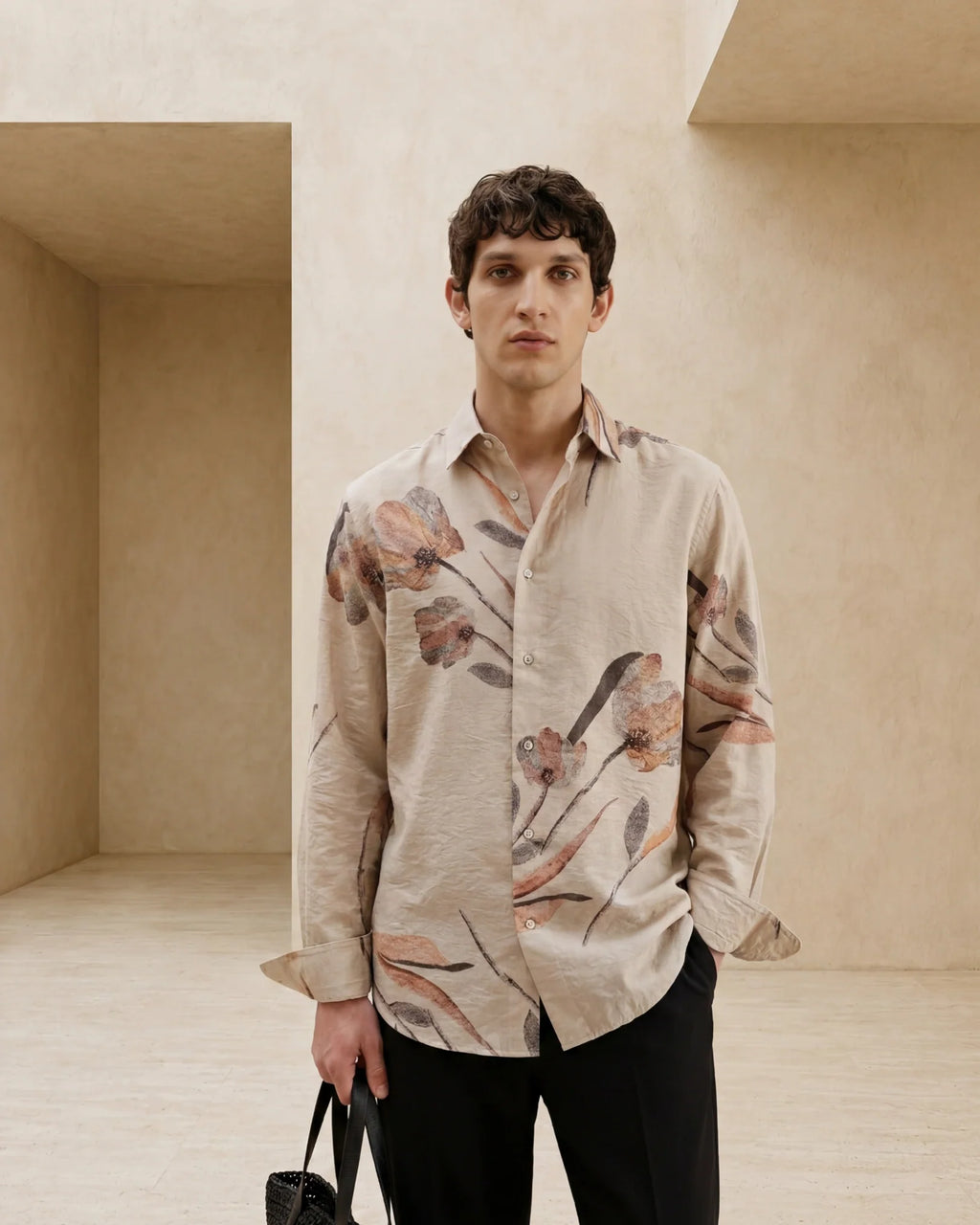 Rare Rabbit Men's Bomo Dusky Beige Cotton Spread Collar Regular Floral Print Shirt