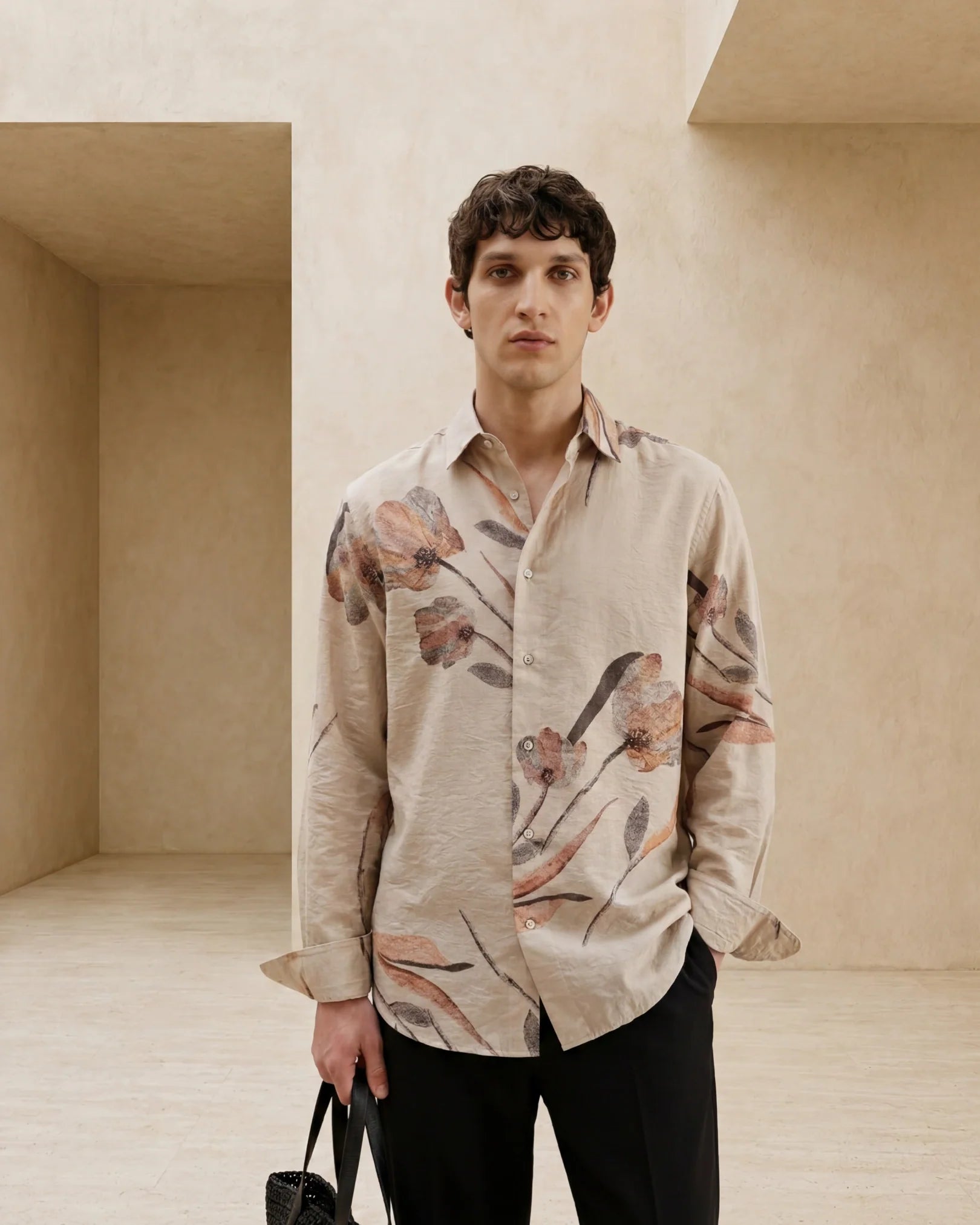 Rare Rabbit Men's Bomo Dusky Beige Cotton Spread Collar Regular Floral Print Shirt