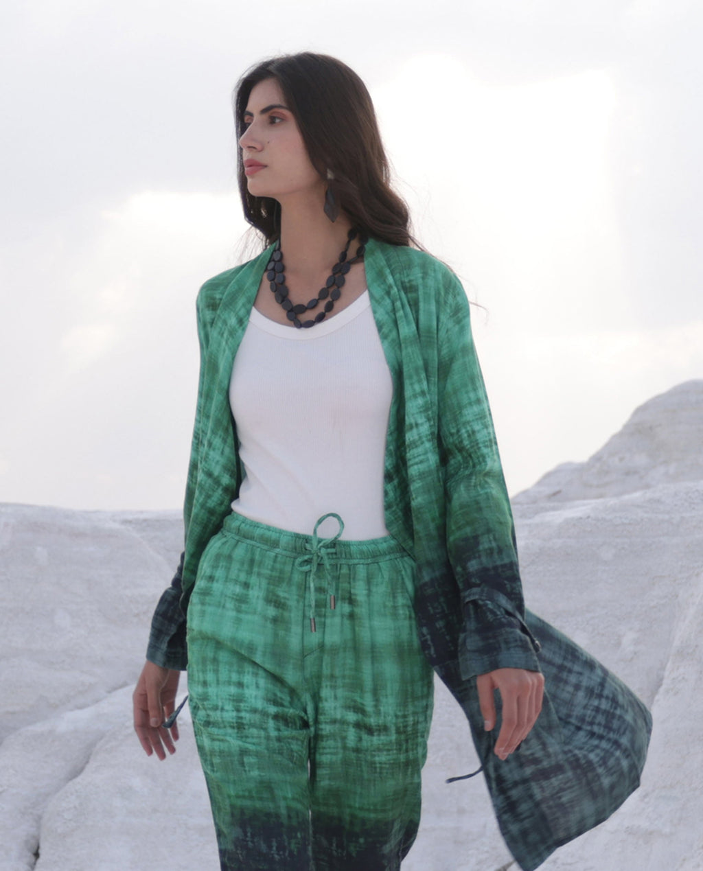 Rareism Women's Boss Green Cotton Collarless Regular Fit Outer Wear