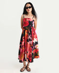 Rareism Women's Bozo Black Silk Sleeveless Fit And Flare Abstract Print Dress