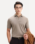 Rare Rabbit Men's Braf Dusky Brown Cotton Blend Plain Regular Fit Half Sleeve Polo