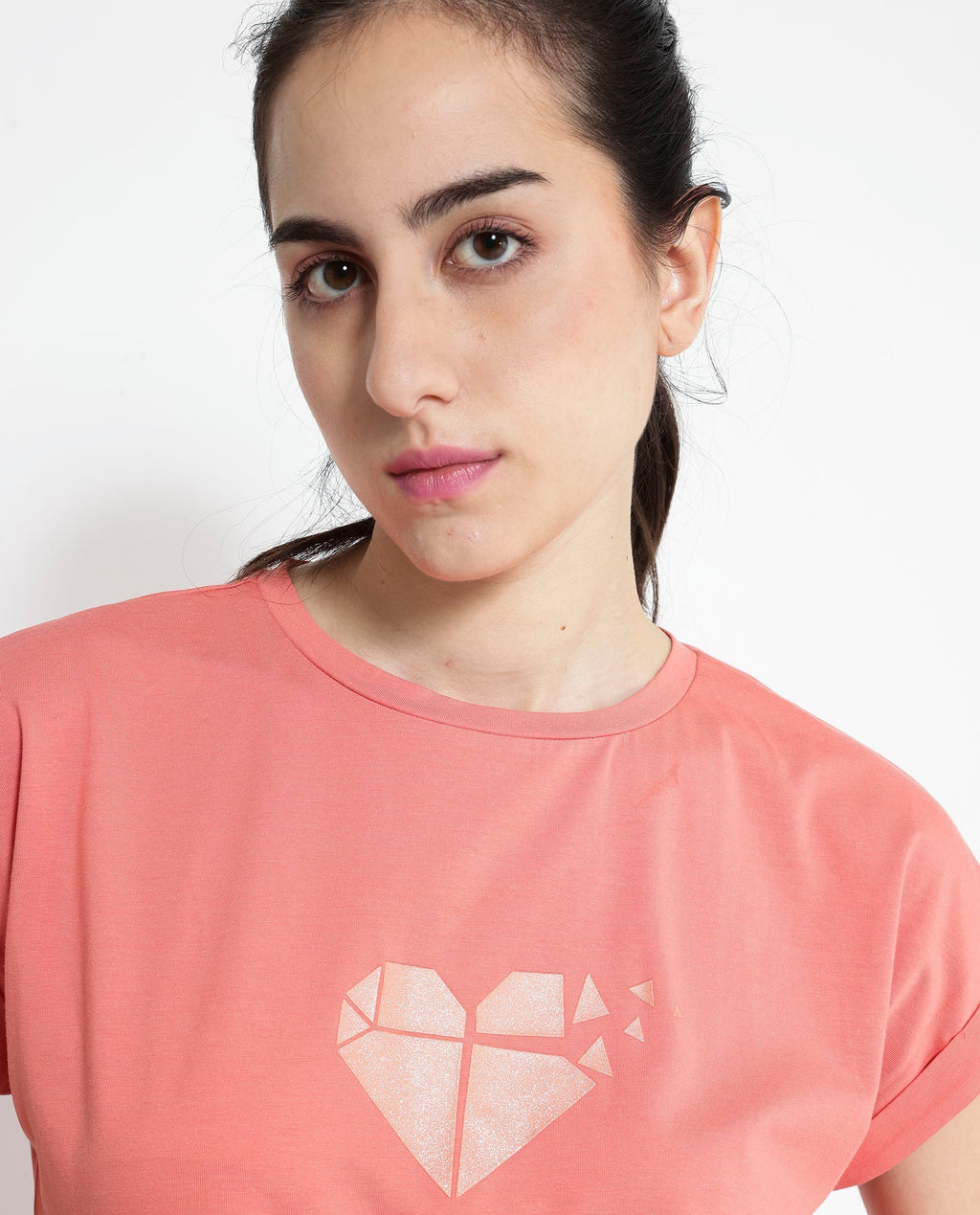 Rareism Women's Brahe Light Orange Cotton Crew Neck Graphic Print Boxy Fit T-Shirt