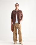 Rare Rabbit Men's Bron Beige Cotton Plain Baggy Fit Jeans
