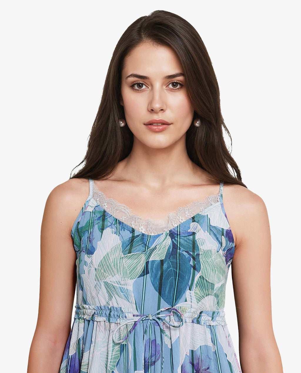 Rareism Women Btewart Blue Shoulder Straps Shoulder Straps Zipper Closure Fit And Flare Floral Print Midi Dress
