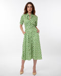 Rareism Women's Bunt Green Cotton Spread Collar Geometric Print Knee Length Regular Fit Dress