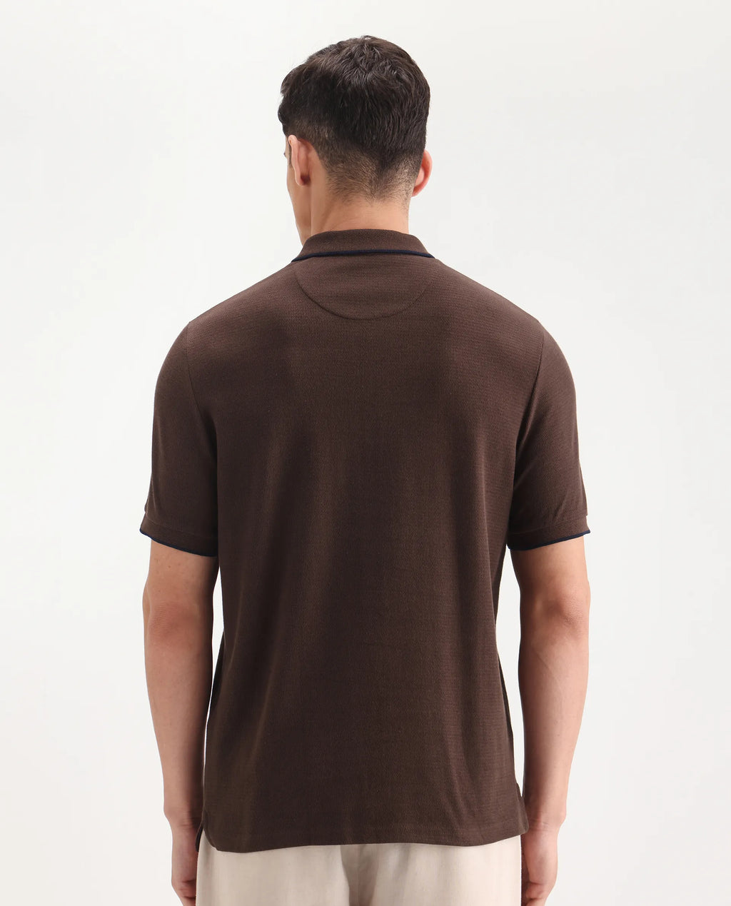 Rare Rabbit Men's Burrow Brown Cotton Plain Regular Fit Half Sleeve Polo