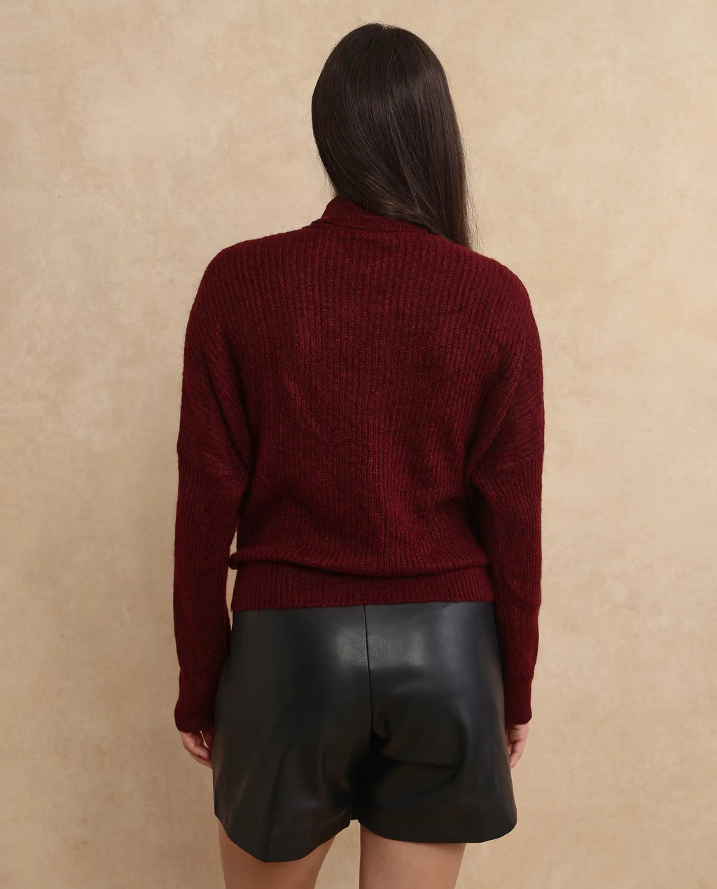 Rareism Women's Buzz Maroon Nylon Tie-Up Neck Plain Relaxed Fit Sweater