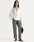 Rareism Women's Blakey Black Modal Blend Graphic Print Ankle Length Tailored Trouser