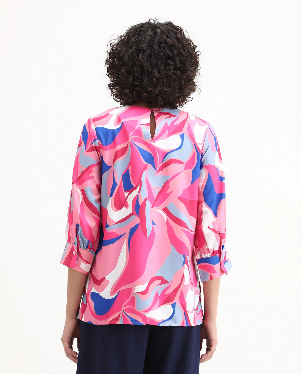 Rareism Women's Callisto Multi Mandarin Collar Abstract Print Cuffed Sleeve Regular Fit Top