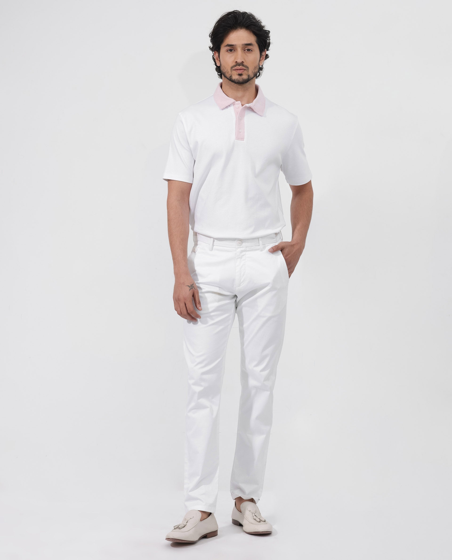 Rare Rabbit Men's Canot White Cotton Plain Regular Fit Half Sleeve Polo