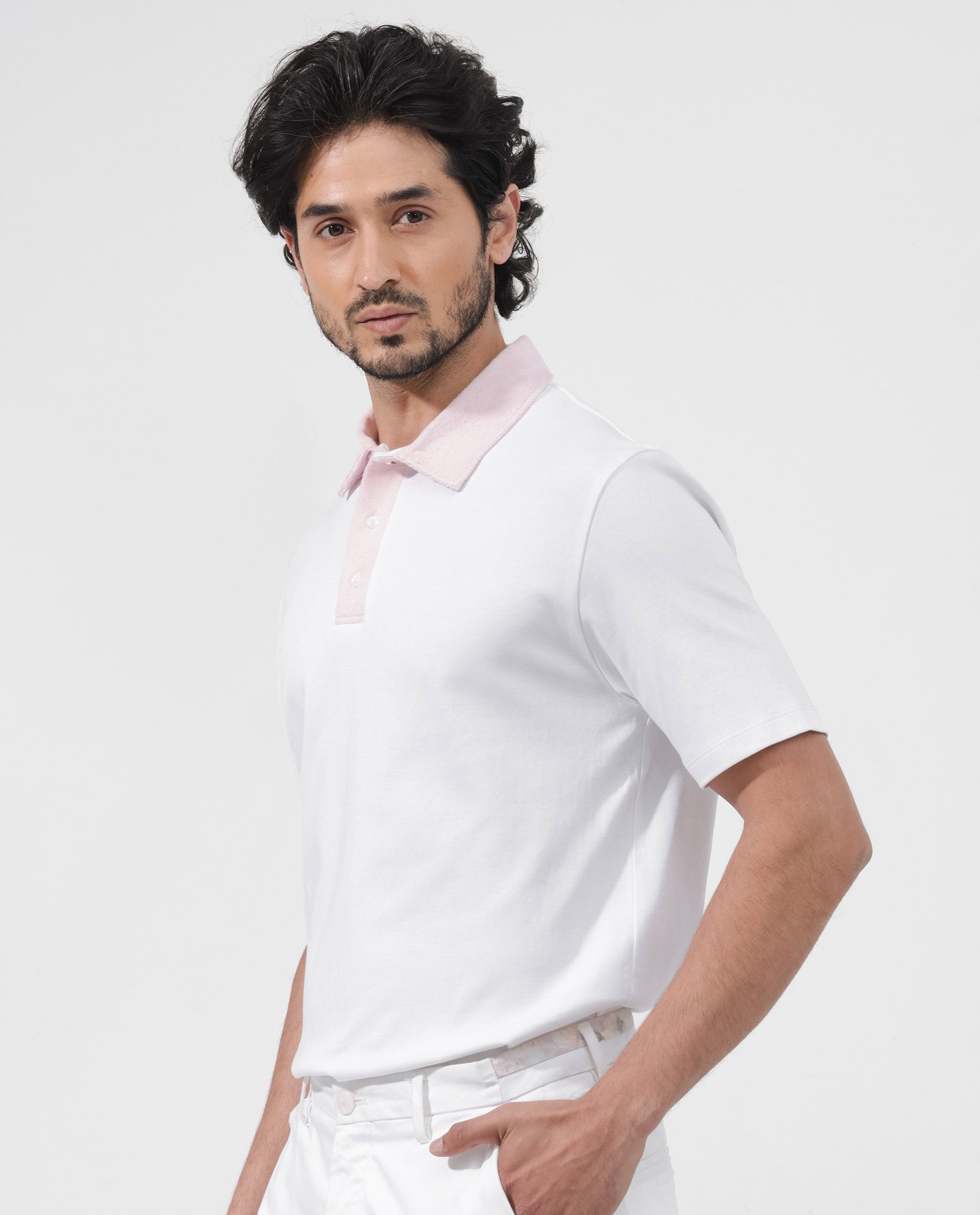 Rare Rabbit Men's Canot White Cotton Plain Regular Fit Half Sleeve Polo