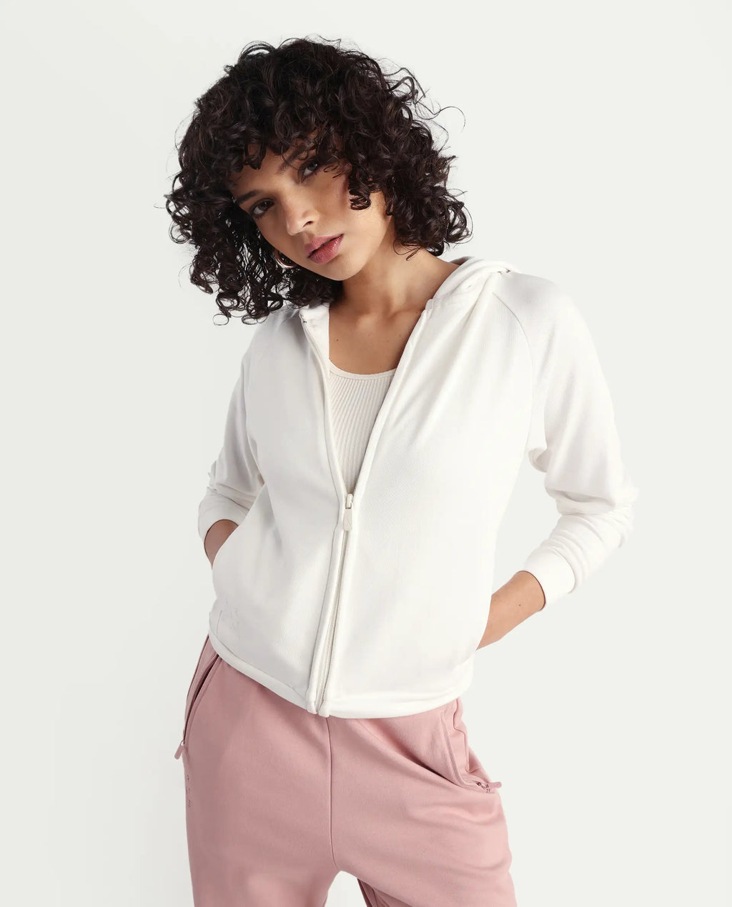 Rareism Women's Medium Weight Terry 290 Gsm Cotton Blend Hooded Plain Regular Fit Jacket