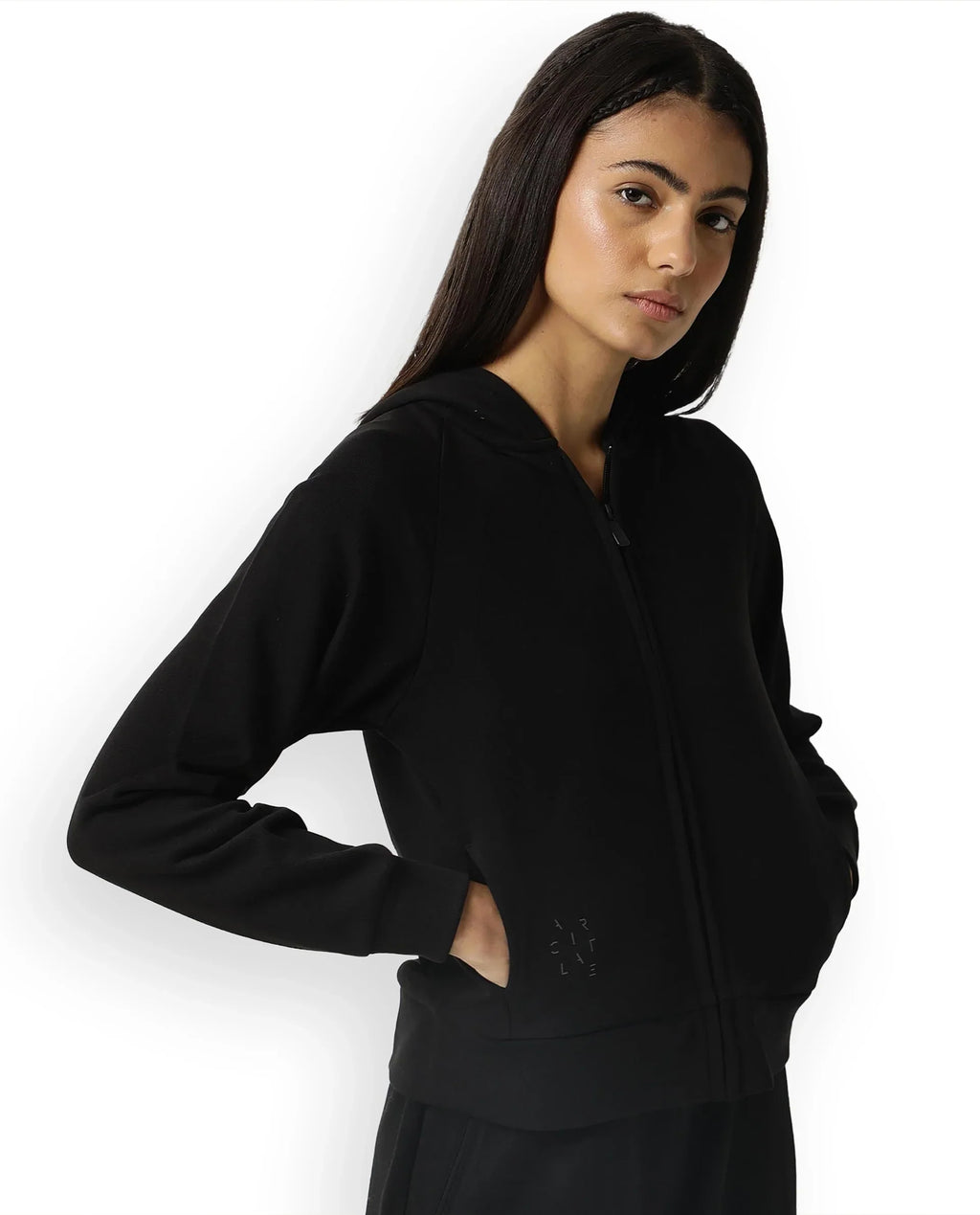 Rareism Women's Medium Weight Terry 290 Gsm Cotton Blend Hooded Plain Regular Fit Jacket