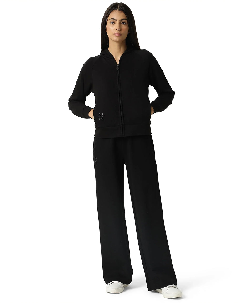 Rareism Women's Medium Weight Terry 290 Gsm Cotton Blend Hooded Plain Regular Fit Jacket