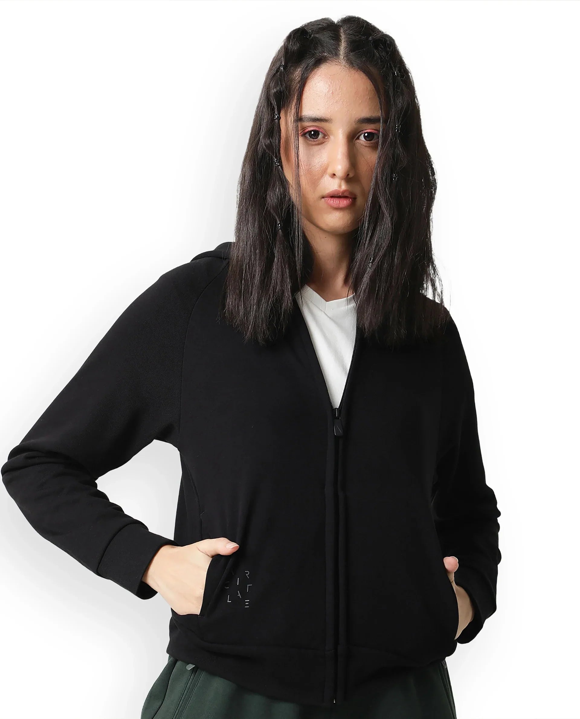 Rareism Women's Medium Weight Terry 290 Gsm Cotton Blend Hooded Plain Regular Fit Jacket