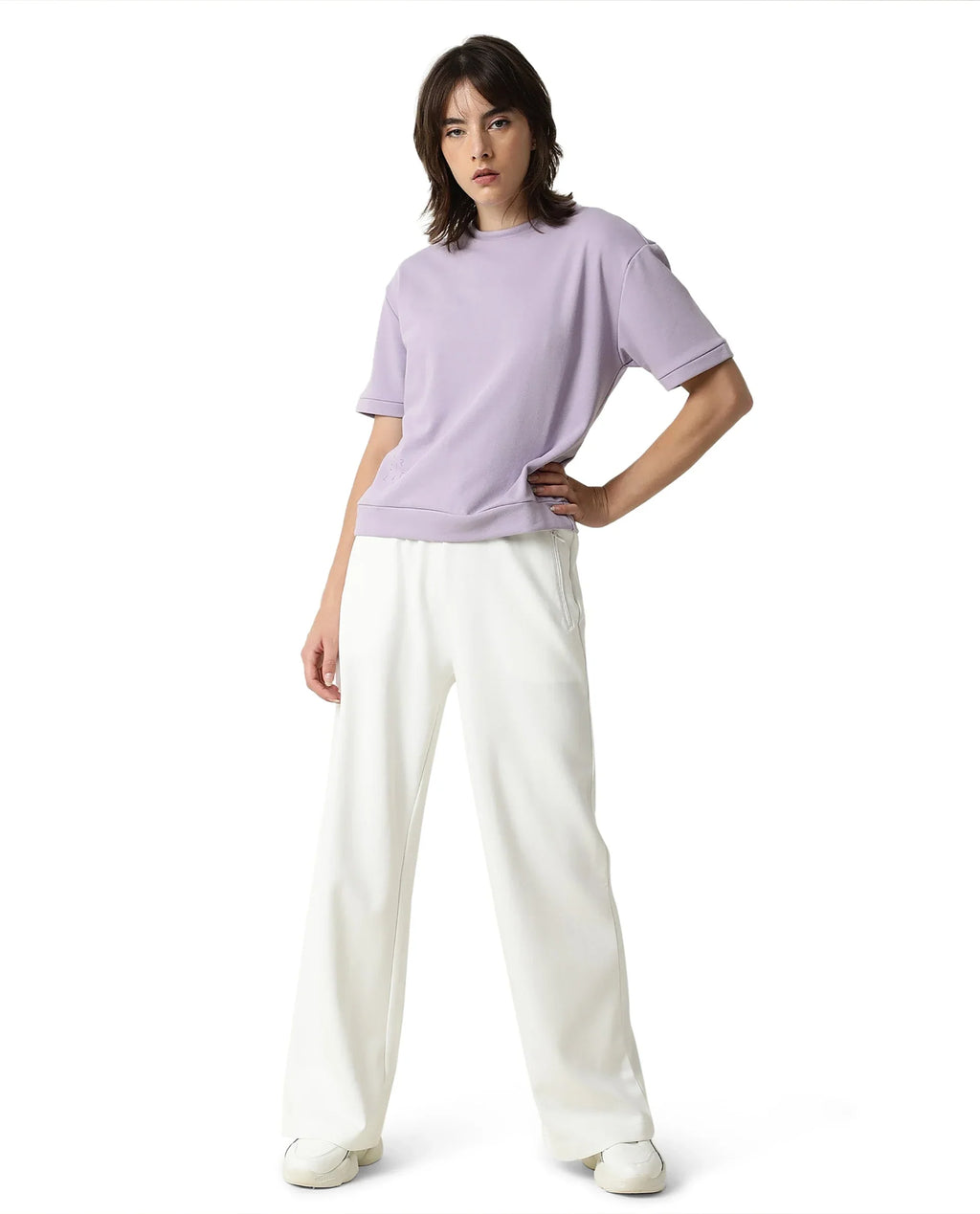 Rareism Women's Heavy Weight Interlock 340 Gsm Cotton Blend Plain Ankle Length Relaxed Fit Track Pant Flared