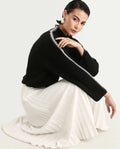 Rareism Women's Cassiopiea Black Acrylic High Neck Plain Relaxed Fit Sweater