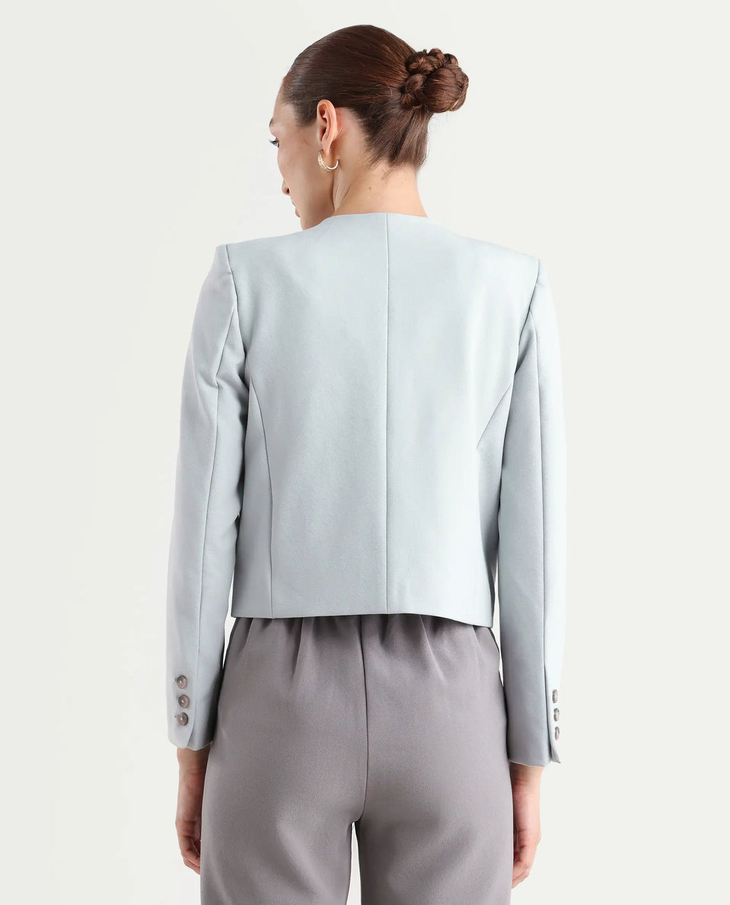 Rareism Women's Castlei Light Grey V-Neck Plain Regular Fit Jacket