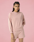Rareism Women's Medium Weight Terry 290 Gsm Cotton Blend Crew Neck Plain Cuffed Sleeve Relaxed Fit Sweatshirt