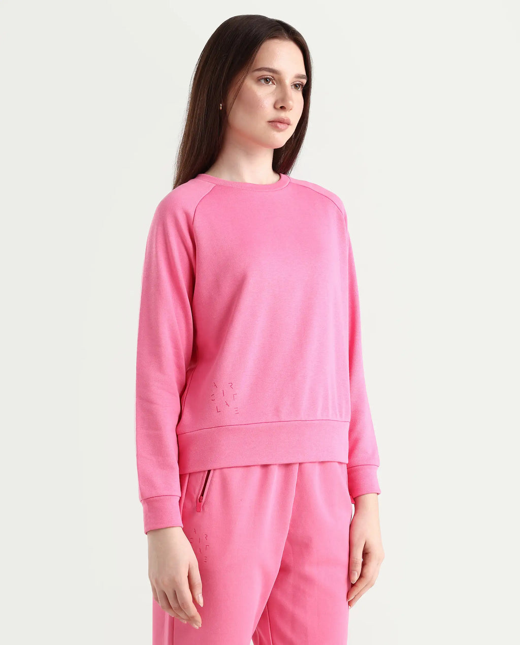 Rareism Women's Medium Weight Terry 290 Gsm Cotton Blend Crew Neck Plain Cuffed Sleeve Relaxed Fit Sweatshirt