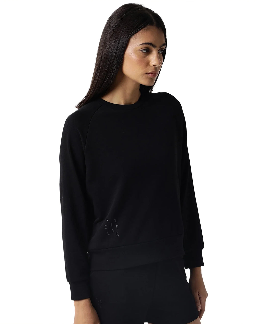 Rareism Women's Medium Weight Terry 290 Gsm Cotton Blend Crew Neck Plain Cuffed Sleeve Relaxed Fit Sweatshirt